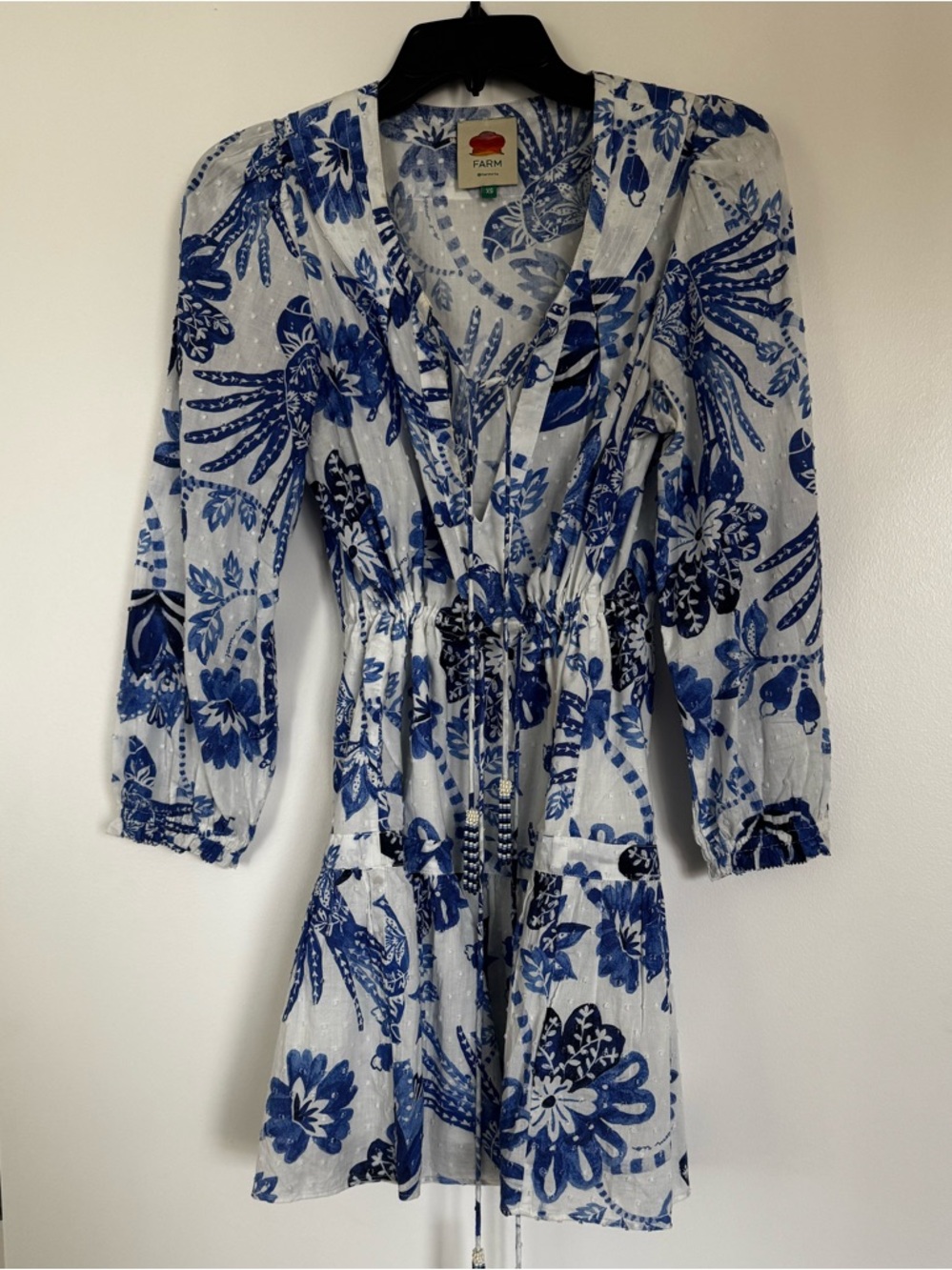 FARM Rio White Mini Dress with Blue Floral Print XS - Picture 5 of 10